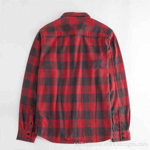 Men's Red Check Zip Long Sleeve Winter Shirt
